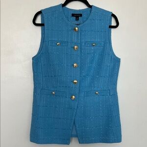Ann Taylor Blue Tweed Vest with Gold Buttons